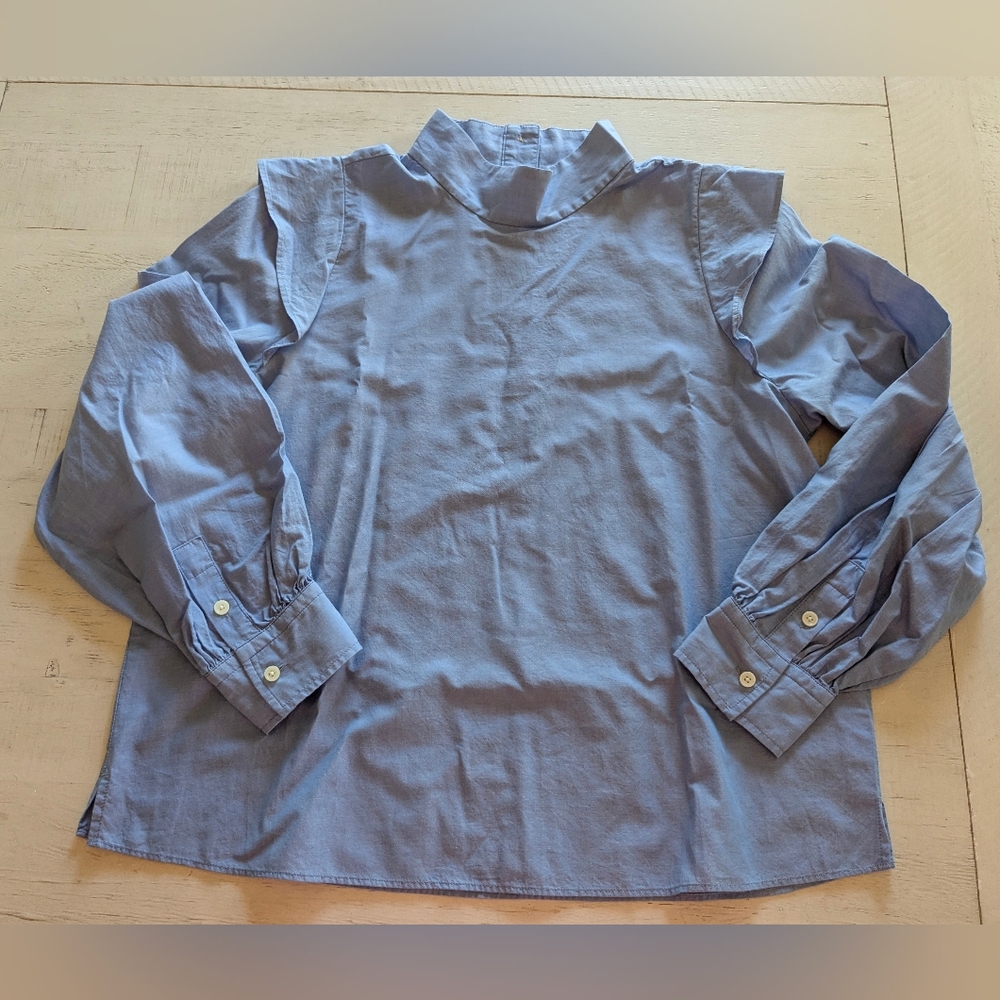 Everlane NWT The Wing Shoulder High Neck Full Sleeve Blouse | Size 8